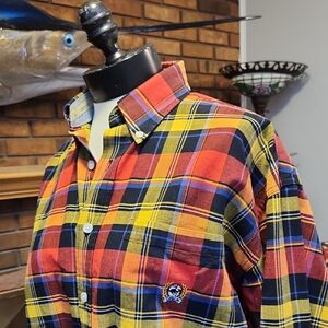 Cinch Multicolor Plaid Shirt Miller Style Size Medium Red Yellow Orange Plaid